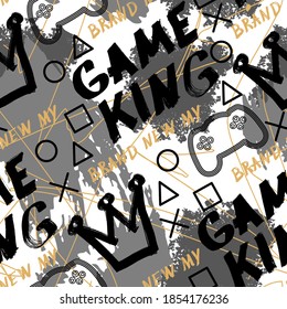 Vector graffiti style seamless abstract pattern, joysticks gamepad illustration. paint drips. Modern print. Textiles, print, t-shirts, shapes and doodle objects. Abstract modern trendy vector illustra