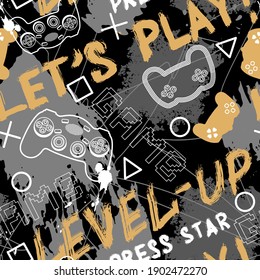 Vector graffiti style seamless abstract pattern, joysticks gamepad illustration. paint drips. Modern print. Textiles, print, t-shirts, shapes and doodle objects. Abstract modern trendy vector.