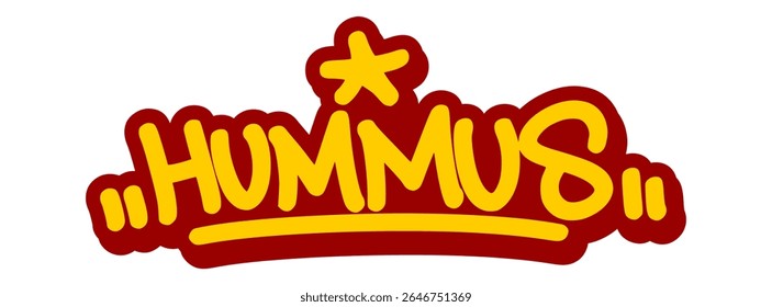 Vector graffiti tag illustration of the word "hummus" in bold yellow with red line accents. Hand-drawn street art lettering on transparent background. Smooth, bold, and urban food-themed design.
