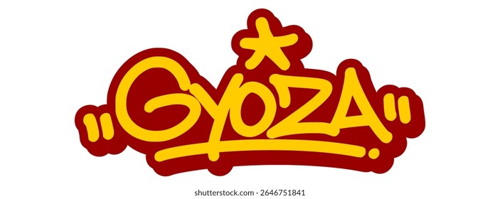 Vector graffiti tag illustration of the word "gyoza" in bold yellow with red line accents. Hand-drawn street art lettering on transparent background. Savory, bold, and food-themed urban expression.
