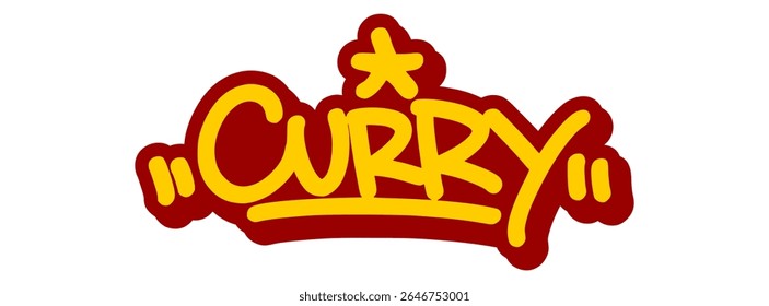 Vector graffiti tag illustration of the word "curry" in bold yellow with red line accents. Hand-drawn street art style on transparent background. Spicy, expressive, and urban food-themed lettering.
