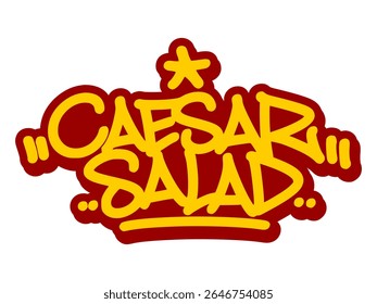 Vector graffiti tag illustration of the words "caesar salad" in bold yellow with red line accents. Hand-drawn food-themed street art on transparent background. Fresh, urban, and expressive lettering.
