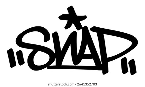 Vector graffiti tag of the word “snap” in bold black street art style. Sharp and expressive handstyle lettering on transparent background. Great for urban-themed designs.
