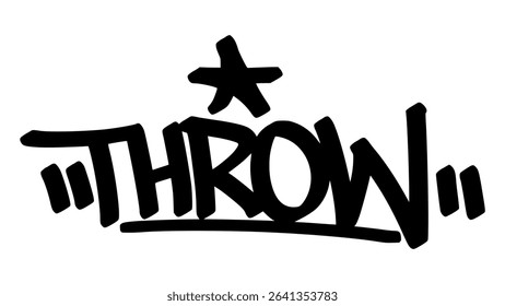 Vector graffiti tag of the word “throw” in bold black street art style. Raw and dynamic handstyle lettering on transparent background. Great for urban, motion, and expressive themes.

