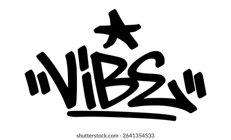 Vector graffiti tag of the word “vibe” in bold black street art style. Smooth and expressive handstyle lettering on transparent background. Ideal for lifestyle and urban creative projects.
