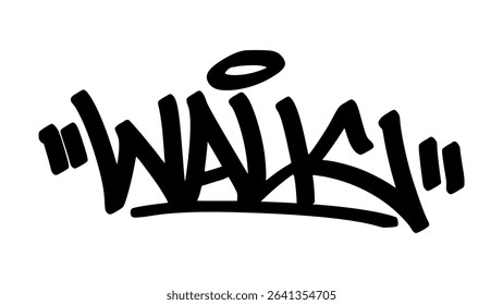 Vector graffiti tag of the word “walk” in bold black street art style. Expressive and dynamic handstyle lettering on transparent background. Great for motion, lifestyle, and urban art themes.
