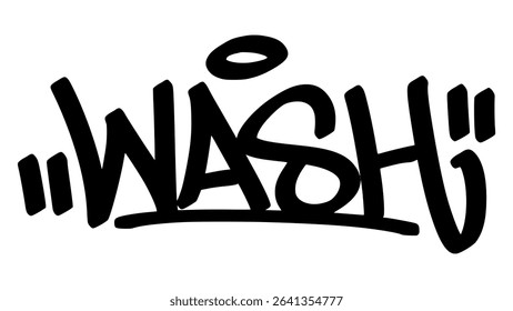 Vector graffiti tag of the word “wash” in bold black street art style. Clean and expressive handstyle lettering on transparent background. Perfect for hygiene, lifestyle, or urban themes.
