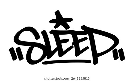 Vector graffiti tag of the word “sleep” in bold black street art style. Calm and expressive handstyle lettering on transparent background. Ideal for rest, dream, and chill urban concepts.
