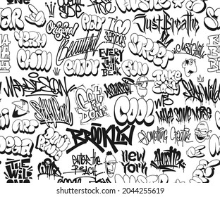 Vector Graffiti Tags, Seamless Pattern. T-shirt Design, Textile, Banner.