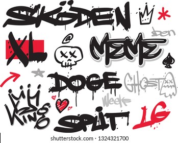 Vector graffiti tags and symbols, skull, king, crown, star, ghost, meme, heart - recolor them to suit your project!