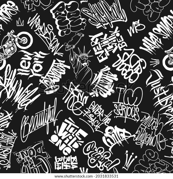 Vector Graffiti Tags Urban Elements Seamless Stock Vector (Royalty Free ...