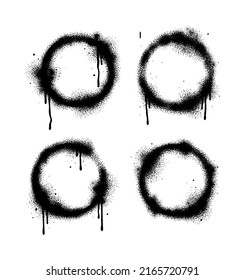 Vector Graffity Circle Spray Design Elements in Black on White Background. Sprayed Grafitty Design Elements. Spray Paint Ring. Street style. Doodle Frame. Round Logo. Grunge Texture Illustration.