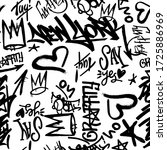 Vector graffity tags seamless pattern on white background.