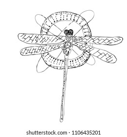 Vector grafic abstract dragonfly. Hand drawn contour.