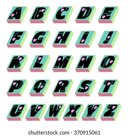 Vector grahpics in the form of the alphabet with hearts inside, Buttons. vector graphic eps10.