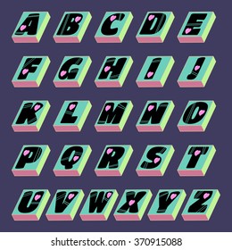 Vector grahpics in the form of the alphabet with hearts inside, Buttons. vector graphic eps10.