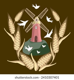 Vector: oreja granulada con ilustración del molino de viento.
