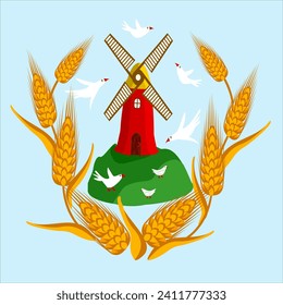 Vector - Grain ear with windmill illustration.