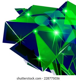 Vector grain technology backdrop with multifaceted pixelated cybernetic model.