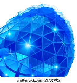 Vector grain technology backdrop with multifaceted pixelated cybernetic object.