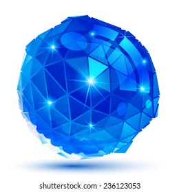 Vector grain technology object, cobalt multifaceted pixilated tech model.