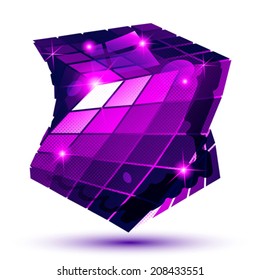 Vector grain technology object, multifaceted pixilated twirl model.