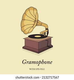 Vector gramophone, old record player type. Classic Gramophone.