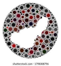 Vector Granada Province map collage of SARS virus. Infection attacks the lockdown territory from outside. Hole circle Granada Province map collage formed with infection parts.