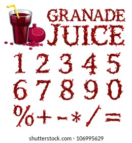 Vector granade juice serif font, numbers, digits