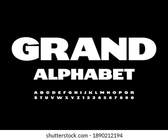 Vector Grand Alphabet. Bold White Font. Set of Modern Uppercase Letters and Numbers