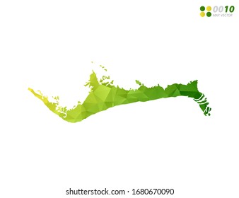 Vector Grand Bahama map green and yellow polygon triangle mosaic with white background. style gradient.