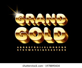 Vector Grand Gold 3D Alphabet Letters and Numbers. Elite style Font