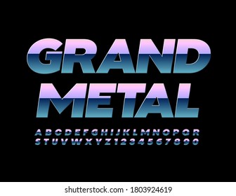 Conjunto de letras e números do alfabeto vetor Grand Metal. Fonte Gradiente Prateada