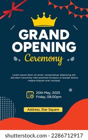 Vector grand opening ceremony flyer or template design with event details for advertising