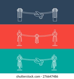 Vector of Grand opening ceremony out line style , cute concept,stork out line ,whit cutting scissors 