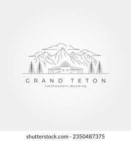 vector of grand teton national park line art logo minimal illustration design with barn design