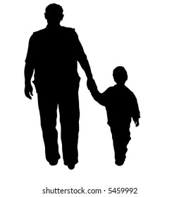 vector grandfather and boy walking