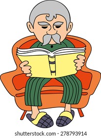 Vector grandfather reading a book