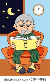 Vector grandfather reading a book