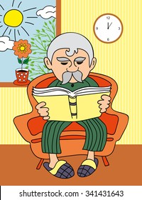 Vector grandfather reading a book