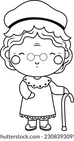 a vector of a grandma in black and white coloring