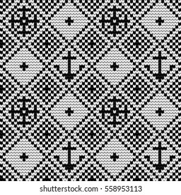 Vector grandma knitting pattern for Ugly Sweater. Anchors and wheels