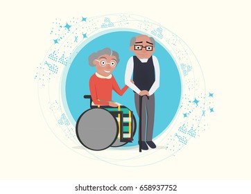 Vector Grandparents flat design illustration. grandfather and grandmother. Grandparents' Day illustration. -stock vector
