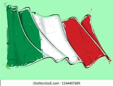Vector grange Illustration of an Italian waving Flag. All elements neatly on well defined layers