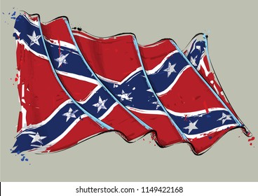 Vector grange Illustration of a waving Confederate Rebel Battle Flag. All elements neatly on well defined layers