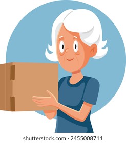 
Vector Granny Holding a Cardboard Package Delivered by Courier
Happy granny receiving a mail package as a gift 
