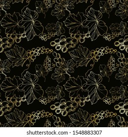 Vector Grape berry healthy food. Black and white engraved ink art. Seamless background pattern. Fabric wallpaper print texture.