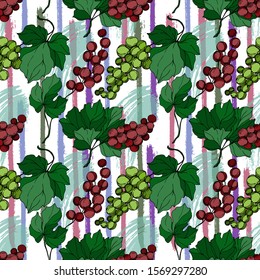 Vector Grape berry healthy food. Black and white engraved ink art. Seamless background pattern. Fabric wallpaper print texture.