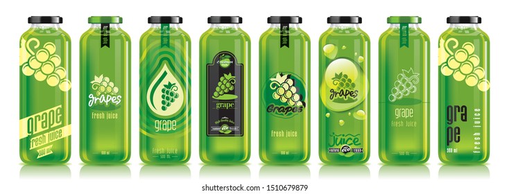 Vector grape juice, glass fruit bottle set