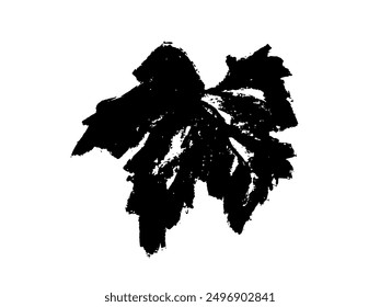 Vector grape leaf sketch in coal hand-drawn graphic style. Retro drawing of black leaf on white background. Logo design, winery sign, vineyard emblem, alcohol bar symbol. Old-fashioned icon.